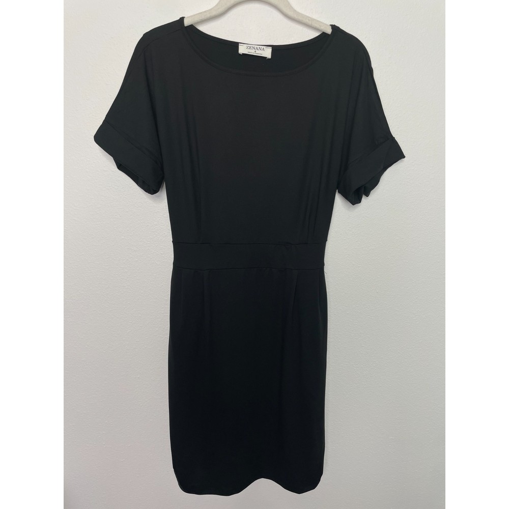 Zenana Smooth Talker Tie-Waist Dress Black Short Sleeve Pockets Stretchy - Picture 7 of 16
